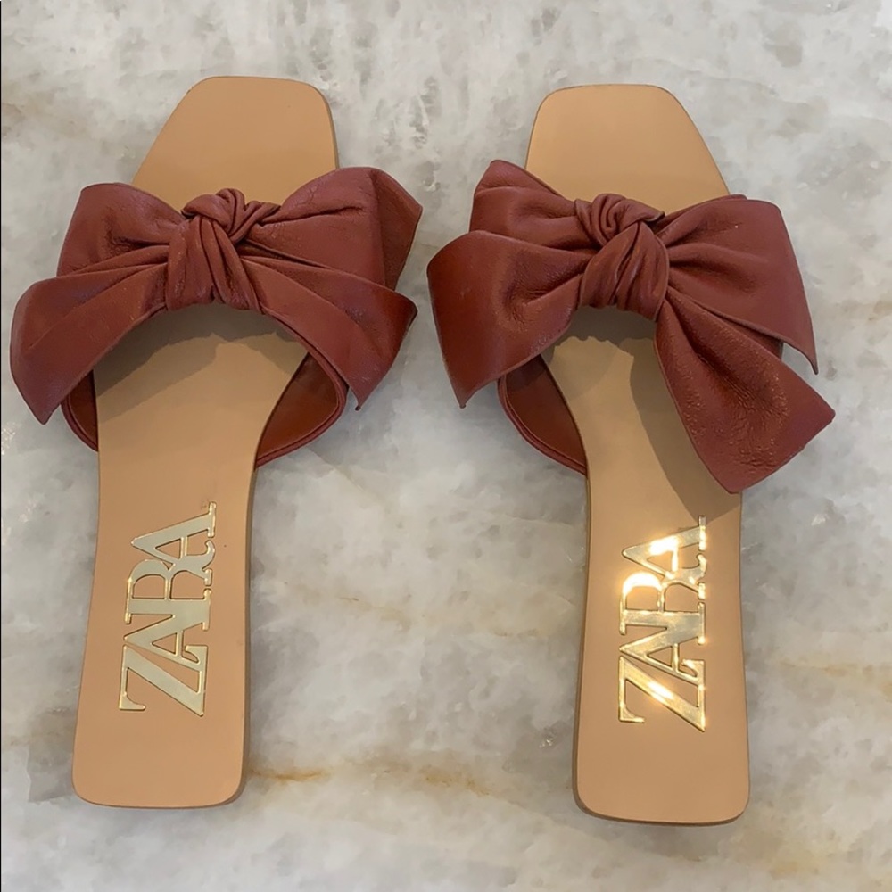 Zara Leather Bow Sandals